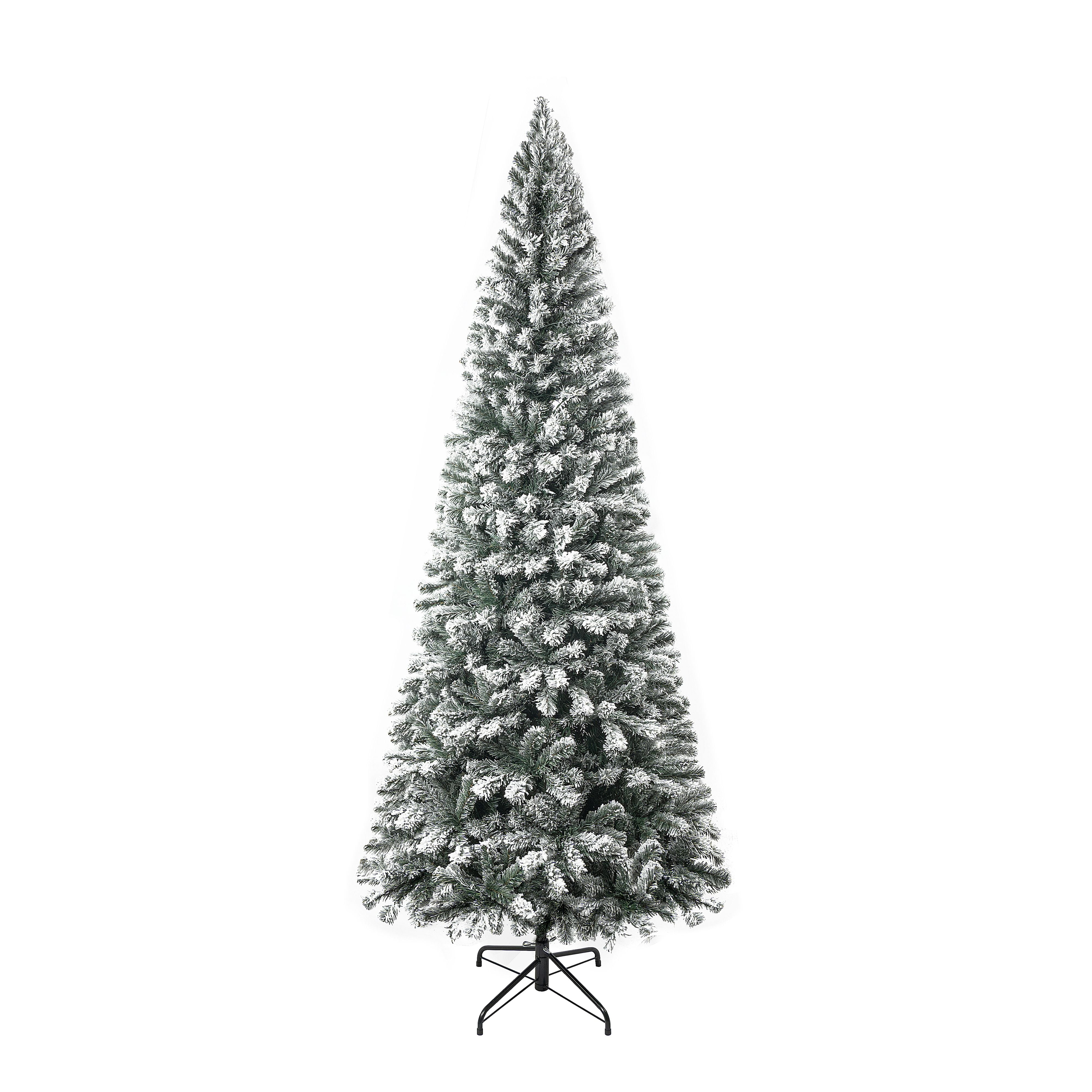 6.5ft Slim Snow Flocked Christmas Tree with Lights, Frosted Skinny