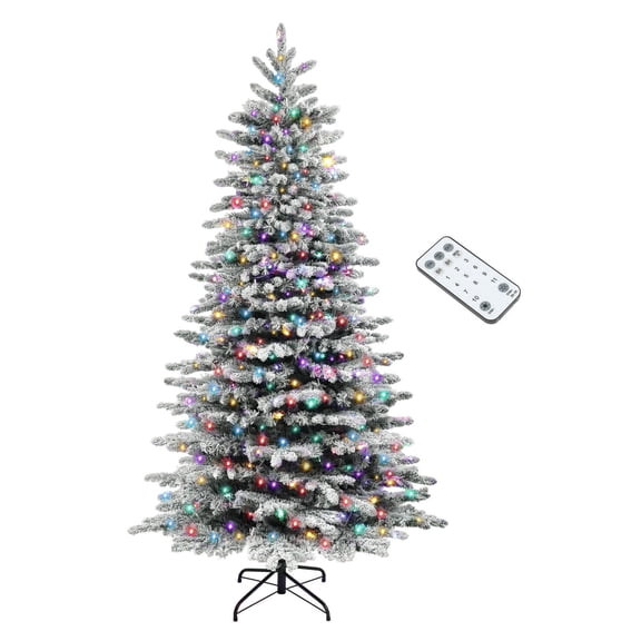 6.5ft Snow Flocked Artificial Christmas Tree, Pre-Lit Christmas Tree with 400 and 990 Branch Tips, Green