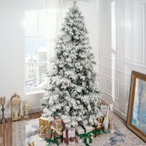 Skylar Snow Flocked Christmas Tree Prelit, Realistic Alaskan Pine Frosted Christmas Tree with Lights by Naomi Home-Color:Snow Flocked,Height:6.5ft