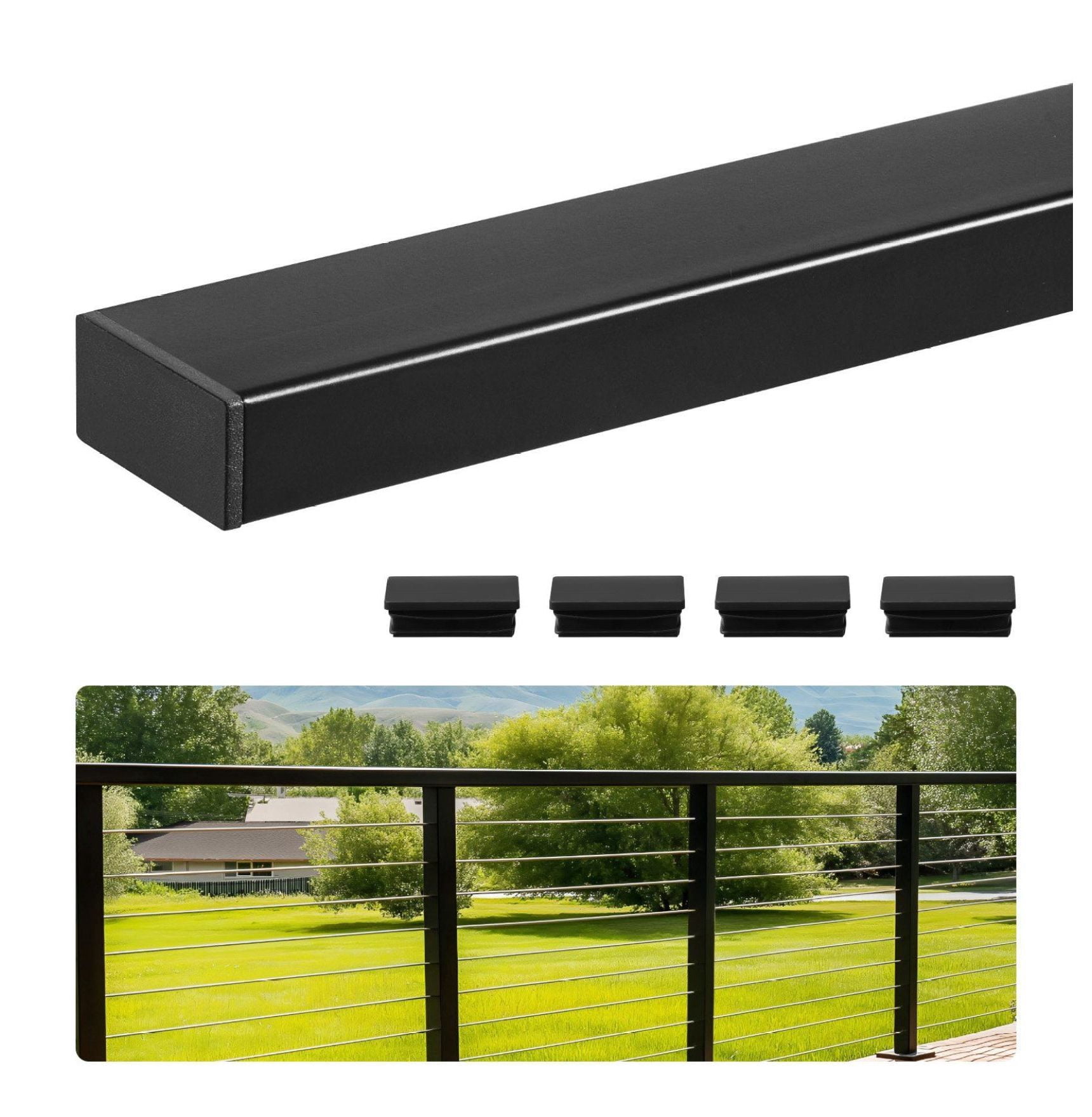 Steel Railing Rectangle 6.5ft Stainless Steel Handrail, Outdoor Stair Railing Rectangular Top ...