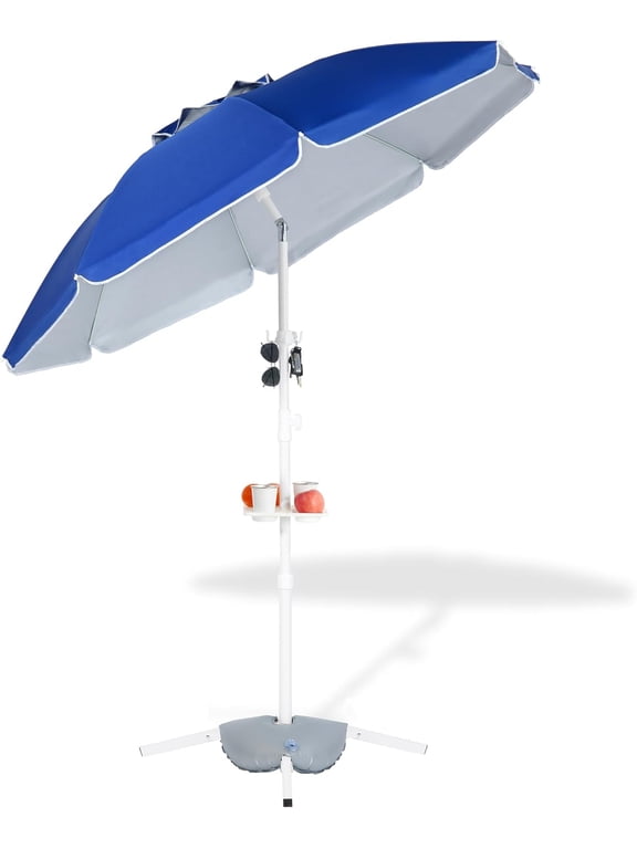 6.5ft Sun Shade Umbrella, Portable Umbrella with Stand for Sports, Water Weight Bag, Adjustable and Lightweight, Sun Protection, Khaki
