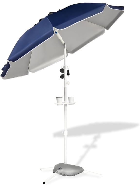 6.5ft Sun Shade Umbrella, Portable Umbrella with Stand for Sports, Water Weight Bag, Adjustable and Lightweight, Sun Protection, Khaki