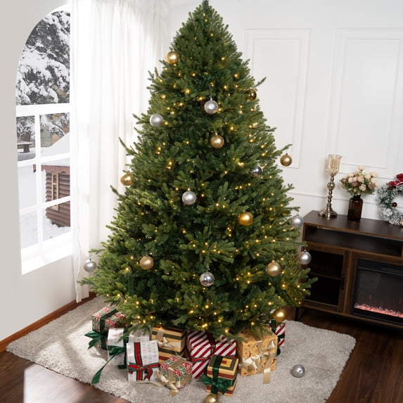 Kinsley Prelit Artificial Christmas Tree, Realistic Traditional Christmas Tree with Lights by Naomi Home-Color:Green,Height:6.5ft