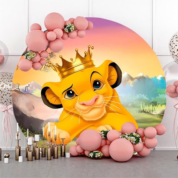 6.5ft Yellow Lion Crown Forest Mountains Round Backdrop for Boys