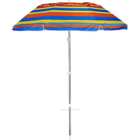 6.5ft folded Portable beach umbrella with sand anchor windproof,Tilt and Air vent UPF 50+ Protection Fits in a large Suitcase for Patio Garden Beach Pool Backyard, Blue Multi Stripe CH-1504
