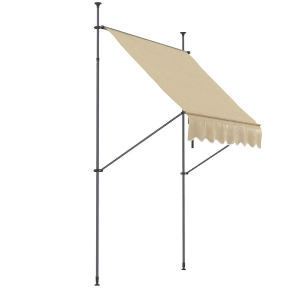 6.5ft x 4ft Manual Retractable Patio Awning with UV Protection, Freestanding Outdoor Canopy in Beige