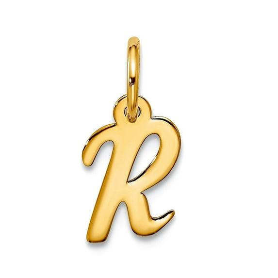 6.5mm 10k Solid Yellow Gold Small Script Letter Name Personalized Monogram Initial R Charm Pendant Necklace for Women