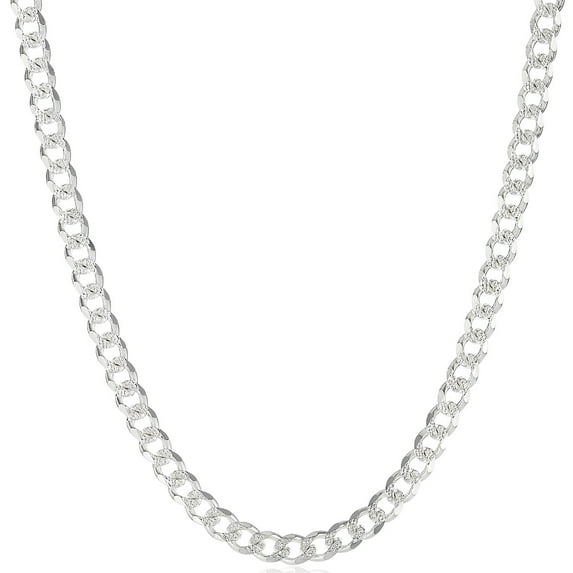 6.5mm .925 Sterling Silver Diamond-Cut Flat Cuban Link Curb Chain Necklace, 30 inches