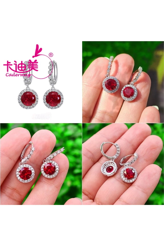 6.5mm Lab Grown Pigeon Blood Red Ruby With Inclusions Stone S925 Silver Earrings For Women Fine Jewelry