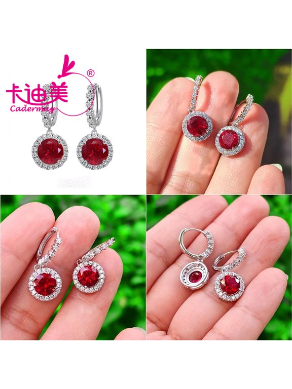 6.5mm Lab Grown Pigeon Blood Red Ruby With Inclusions Stone S925 Silver Earrings For Women Fine Jewelry