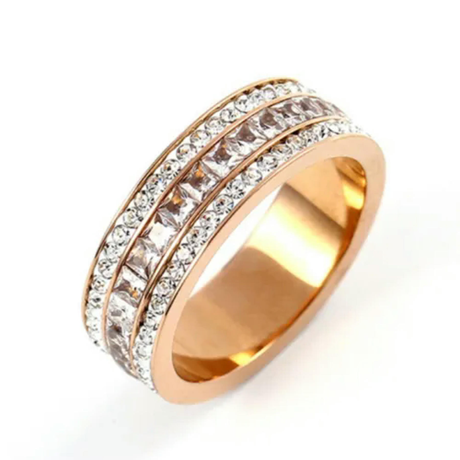 6.5mm Rose Gold Titanium Steel AAA White CZ Band Women's Wedding Rings ...