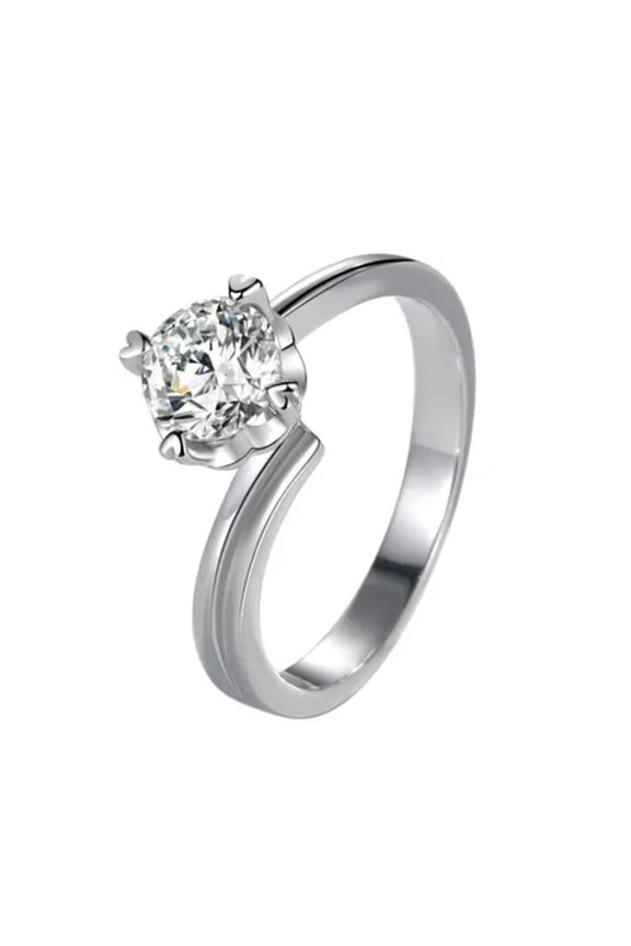 6.5mm Round Cut 925 Silver Band AAA CZ Smooth Band Wedding Engagement Ring Sz4-9