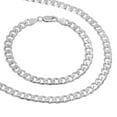 thumbnail image 1 of 6.5mm Solid .925 Sterling Silver Flat Cuban Link Curb Chain Necklace + Bracelet Set, 30" (Necklace) + 9" (Bracelet), 1 of 7