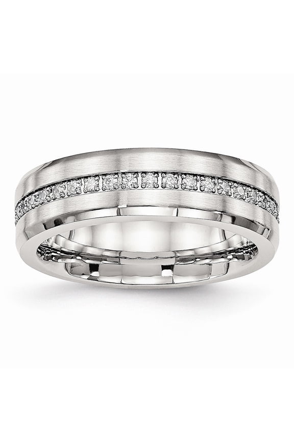 6.5mm Stainless Steel Brushed and Polished Cubic Zirconia Ring - Size 6