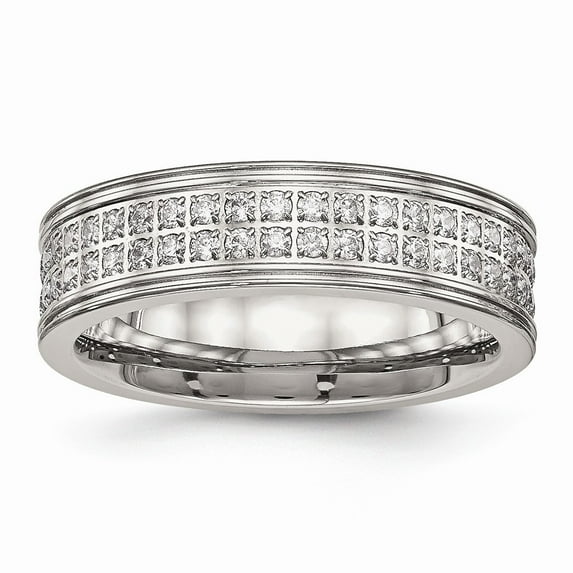 6.5mm Stainless Steel Polished Cubic Zirconia Ring - Size 9.5
