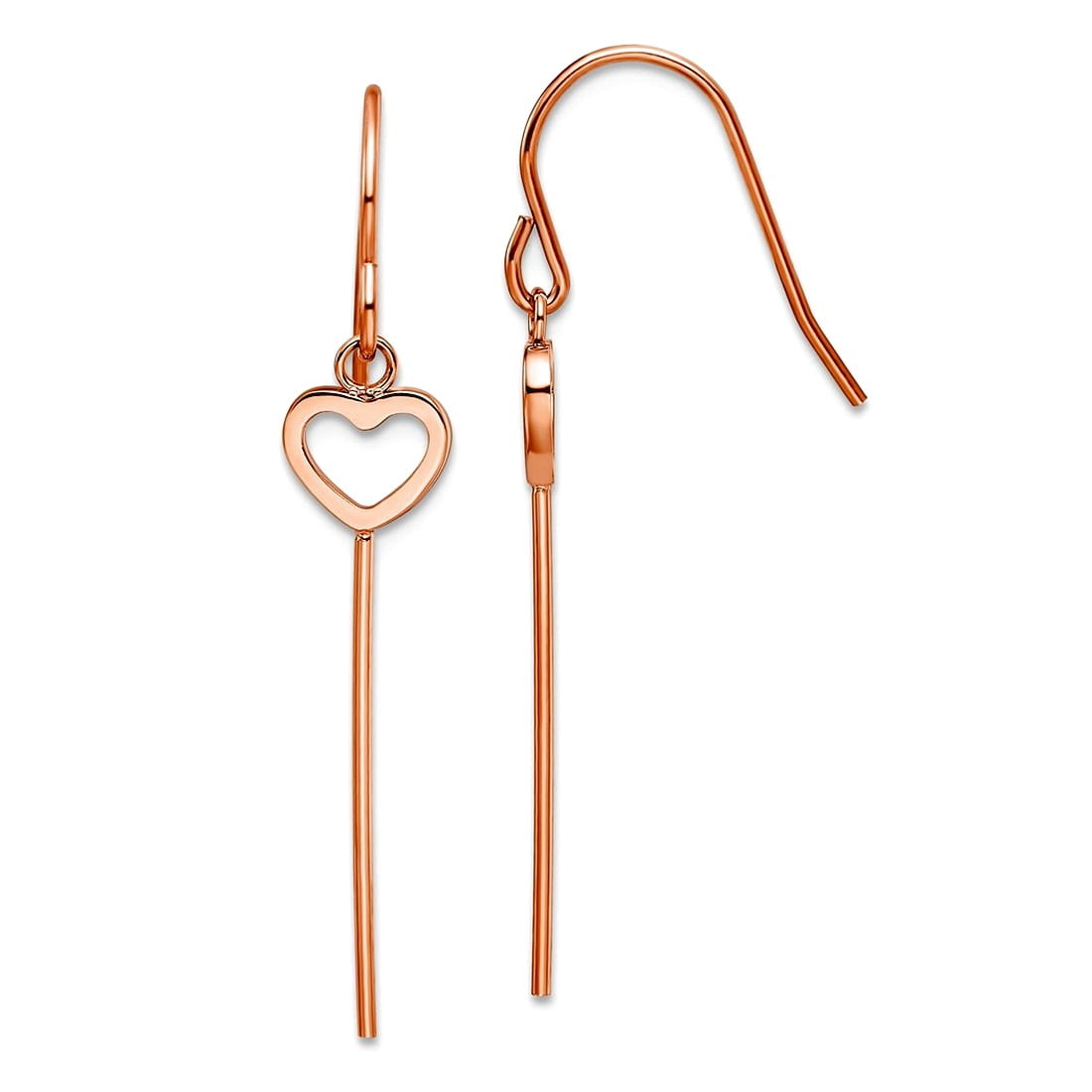 Stainless Steel Polished Rose Ip Plated Love Heart and Bar Dangle Shepherd Hook Earrings 29x6.5mm Wide Dangle Earring fo