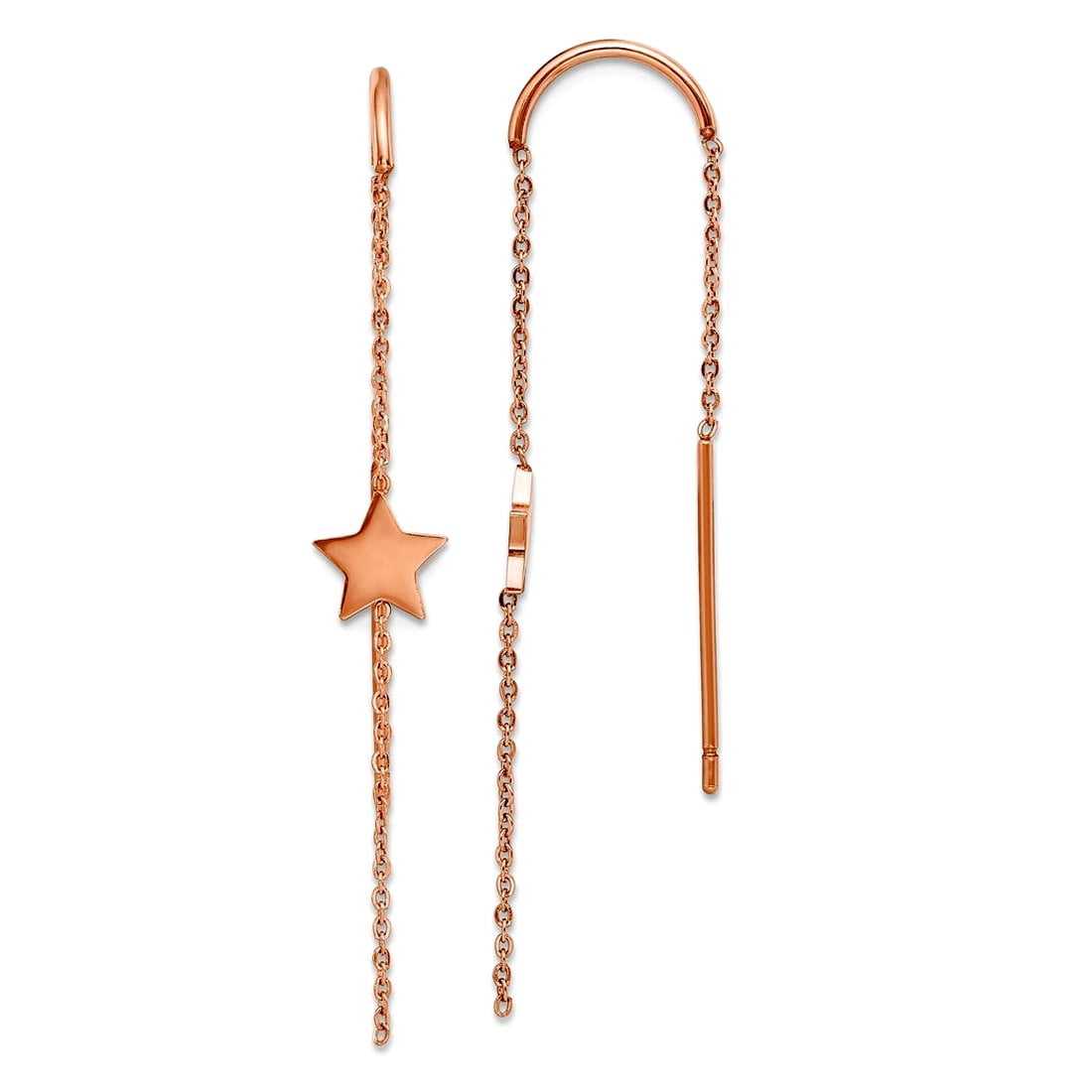 Stainless Steel Polished Rose Ip Plated Star Threader Earrings 50x6.5mm Wide Stud Earring for Women