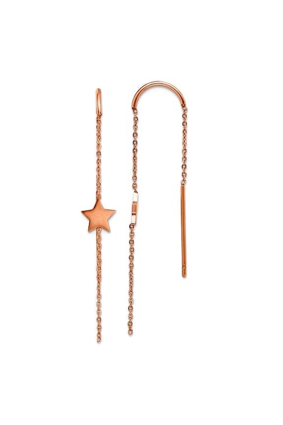 Stainless Steel Polished Rose Ip Plated Star Threader Earrings 50x6.5mm Wide Stud Earring for Women