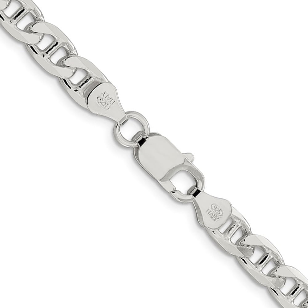 6.5mm Sterling Silver Solid Flat Cuban Anchor Chain Necklace 24 Inch