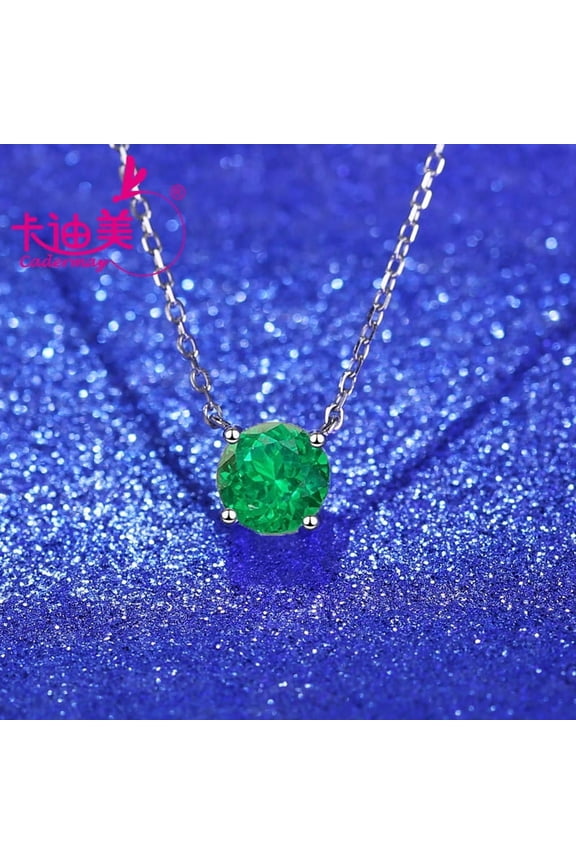 6.5mm Tsavorite Color Lab Grown Yttrium Aluminum Garnet With Inclusions S925 Sterling Silver Necklace For Women Jewelry