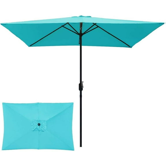 6.5x10 ft Rectangular Patio Umbrella, Outdoor Market Table Umbrella with Hand Crank, Rust-Resistant Frame, 6 Steel Ribs, Courtyard, Garden, Courtyard, Lawn