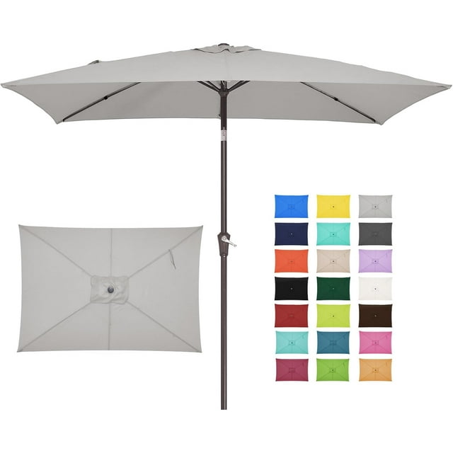 6.5x10 ft Rectangular Patio Umbrellas Outdoor Market Umbrella with Push Button Tilt and Crank, Rectangle Table Umbrella 6 Sturdy Ribs UV Protection for Pool Garden Backyard Deck, Light Gray