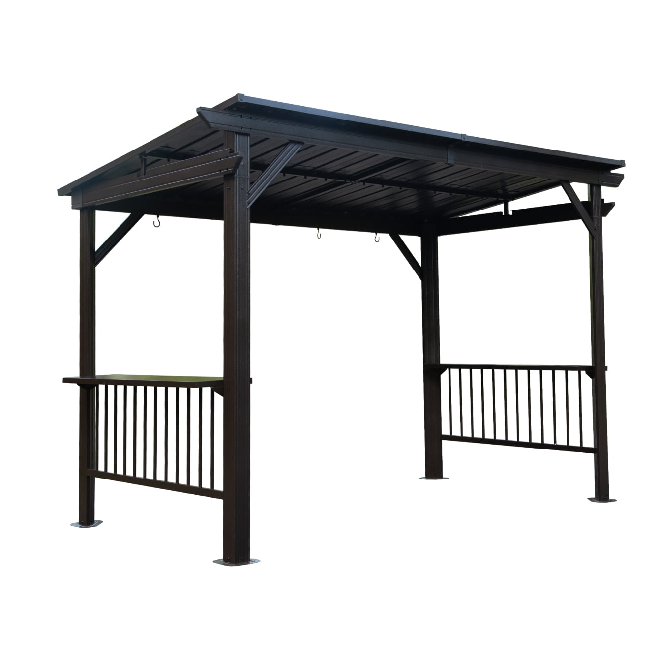 6.5x12FT Hardtop Grill Gazebo, Outdoor BBQ Gazebo with Sloping Galvanized Steel Roof, Metal Sun Shade Grill Canopy Shelter with 2 Side Shelves and Ceiling Hooks for Patio Yard, Gray