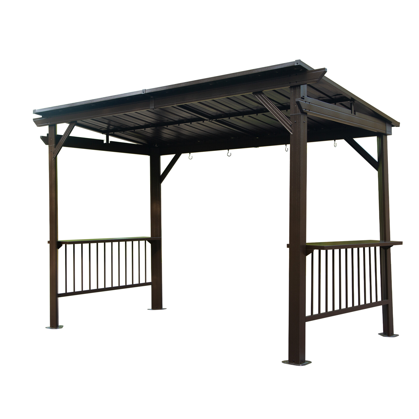6.5x12FT Hardtop Grill Gazebo, Outdoor BBQ Gazebo with Sloping Galvanized Steel Roof, Metal Sun Shade Grill Canopy Shelter with 2 Side Shelves and Ceiling Hooks for Patio Yard, Brown