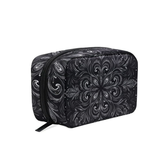 6.5x2.5x4 In Printed Makeup Bag Organizer with 5 Compartments Travel Toiletry Pouch Bag Black Pattern