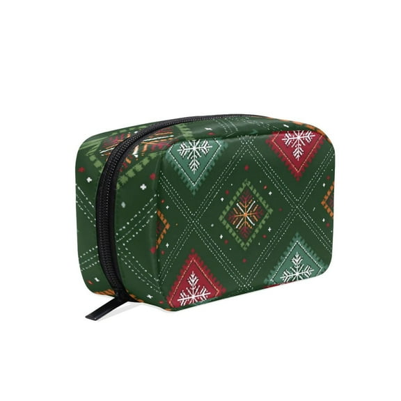 6.5x2.5x4 In Printed Makeup Bag Organizer with 5 Compartments Travel Toiletry Pouch Bag Christmas Pattern