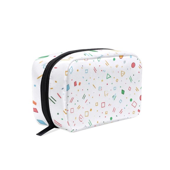 6.5x2.5x4 In Printed Makeup Bag Organizer with 5 Compartments Travel Toiletry Pouch Bag Colorful Simple Shapes and Lines