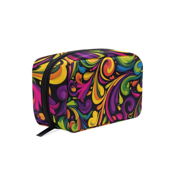 6.5x2.5x4 In Printed Makeup Bag Organizer with 5 Compartments Travel Toiletry Pouch Bag Colorful Swirl Design