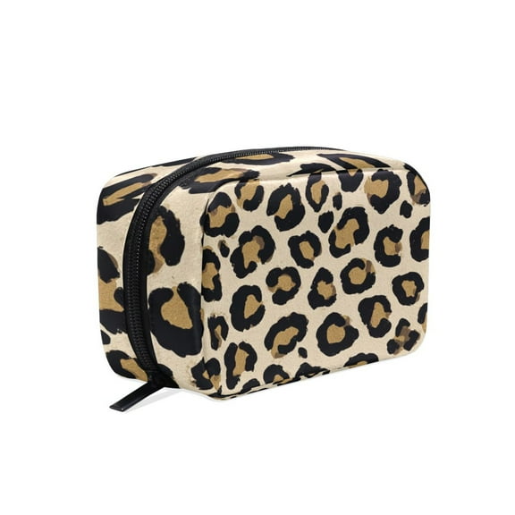 6.5x2.5x4 In Printed Makeup Bag Organizer with 5 Compartments Travel Toiletry Pouch Bag Leopard Print Vector