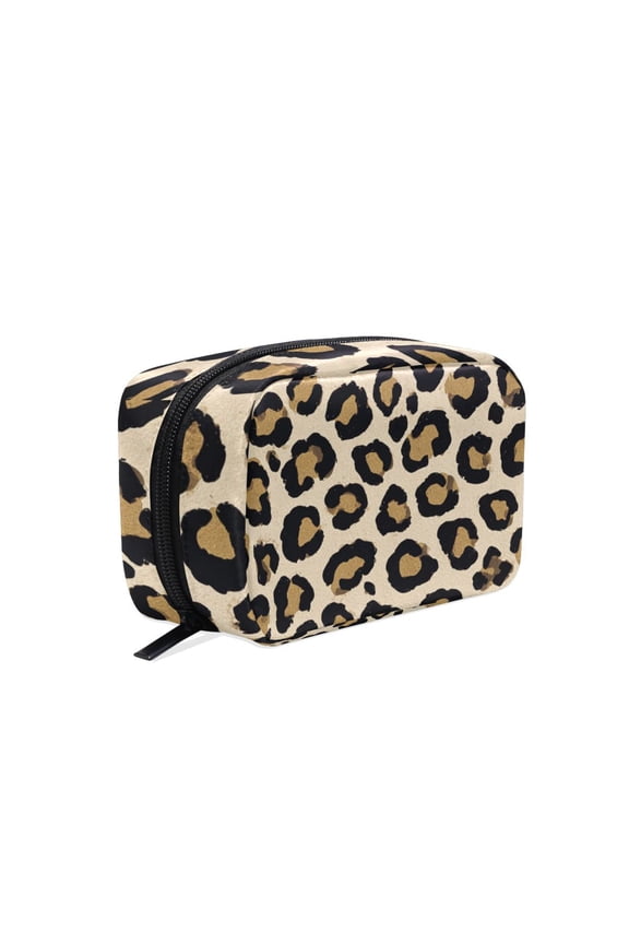 6.5x2.5x4 In Printed Makeup Bag Organizer with 5 Compartments Travel Toiletry Pouch Bag Leopard Print Vector