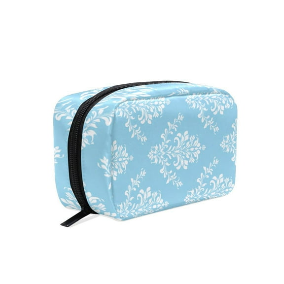 6.5x2.5x4 In Printed Makeup Bag Organizer with 5 Compartments Travel Toiletry Pouch Bag Light Blue Background