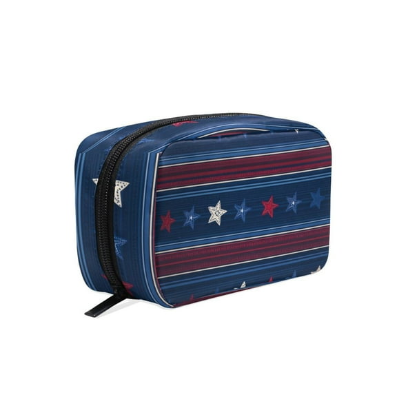 6.5x2.5x4 In Printed Makeup Bag Organizer with 5 Compartments Travel Toiletry Pouch Bag Stripes Stars