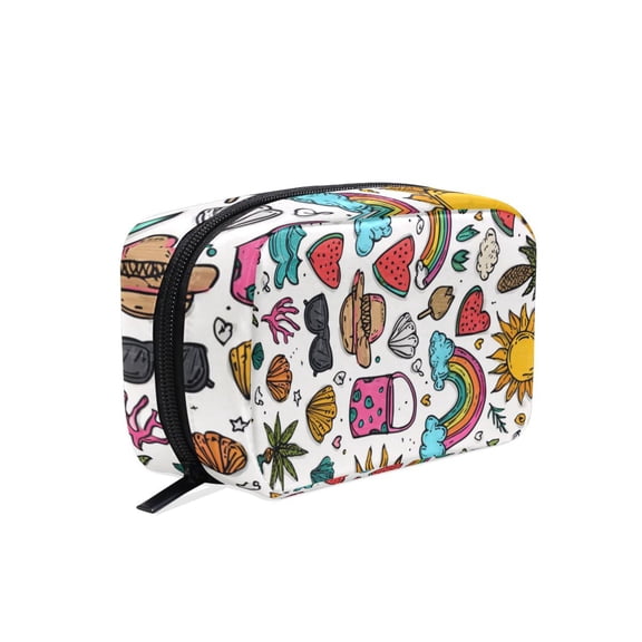 6.5x2.5x4 In Printed Makeup Bag Organizer with 5 Compartments Travel Toiletry Pouch Bag Summer Elements Sticker