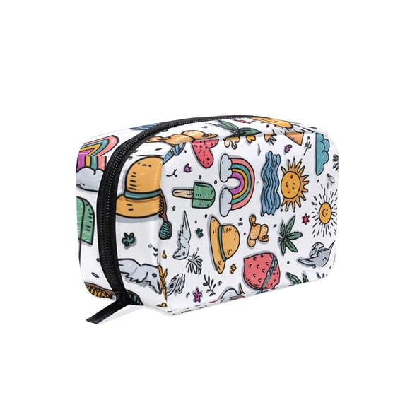 6.5x2.5x4 In Printed Makeup Bag Organizer with 5 Compartments Travel Toiletry Pouch Bag Summer Elements