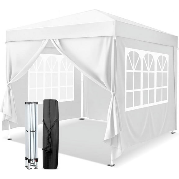 6.5x6.5 Pop Up Canopy Tent with Sidewalls, Outdoor Gazebo Canopy Tent, Patio Event Tents Outdoor Commercial Canopy for Parties (White)