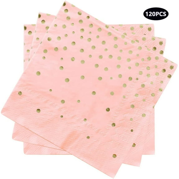 6.5x6.5 in Pink Napkins Gold Dot ,Pack of 120 ,Disposable Dinner Paper Napkins for Wedding Bathroom(Pink)