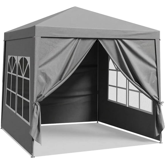 6.5x6.5FT Portable Party Tent Canopy with 4 Removable Sidewalls, Waterproof Gazebo with Church Windows and Zipper Door, Outdoor Event Shelter for Patio, Backyard, Picnic, Camping, Gray (Gray)