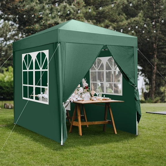 6.5x6.5FT Small Canopy Tent with 4 Side Walls, Commercial Outdoor Canopy with Carry Bag, Waterproof Foldable Instant Shelter for Party, Backyard BBQ, Camping, Green