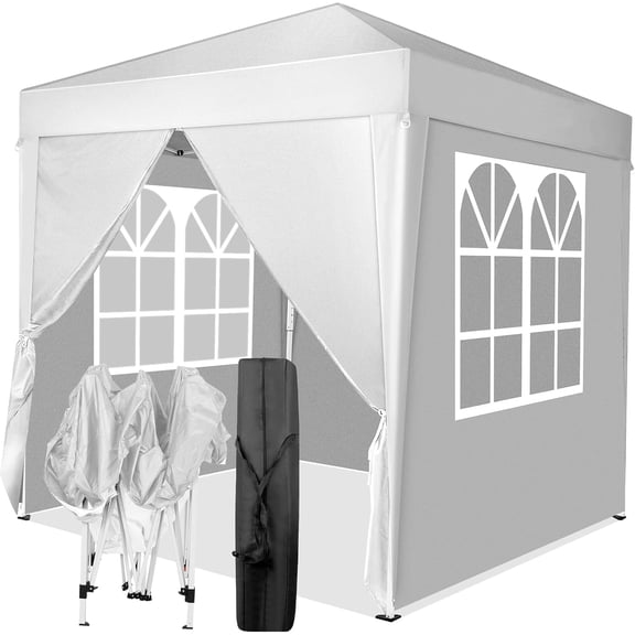 6.5x6.5ft Pop Up Canopy Tent, Outdoor Instant Shelter Folding Canopy with 4 Side Walls and Carry Bag for Commercial Events, Party, Backyard BBQ, Camping White