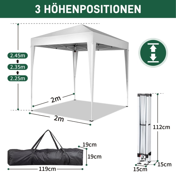 6.5x6.5ft White Pop Up Canopy Tent - UV Resistant & Waterproof Outdoor Gazebo for Patio, Camping, Lawn - Easy Setup Foldable Shelter w/ Carry Bag