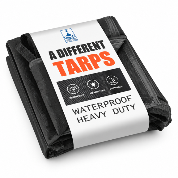 6.5x7ft Black Tarp Heavy Duty Waterproof Oxford Fabric Cover 20mil