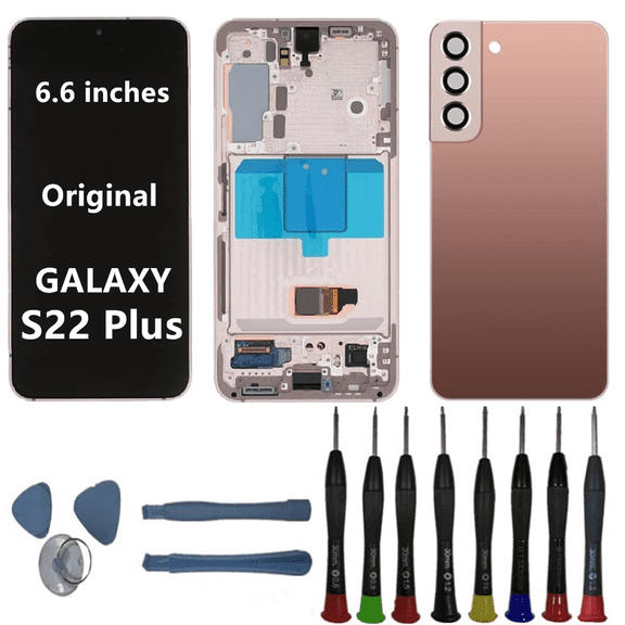 6.6" AMOLED Original for Samsung Galaxy S22 Plus Display Touch Screen Digitizer Assembly S22Plus 5G S906U S906B/DS S906U1 S906W S906E LCD Screen Replacement (with Gold Frame+Back Cover+Tools)