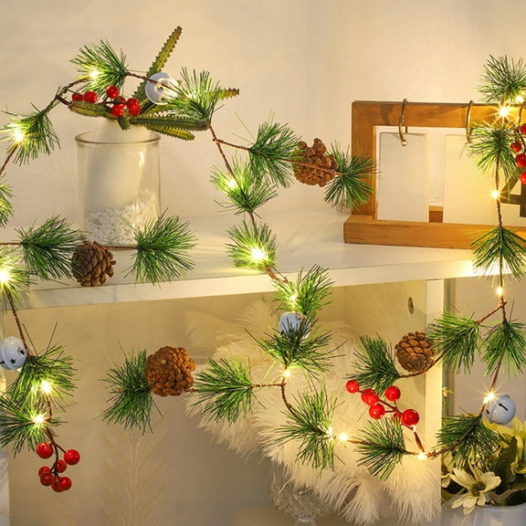 6.6 FT PineCones String Lights, christmas pinecone light string, 20 LED Red Berry Pine Cone Garland Lights, led Garland String Lights, Christmas Decorations for Home, Garland for Fireplace