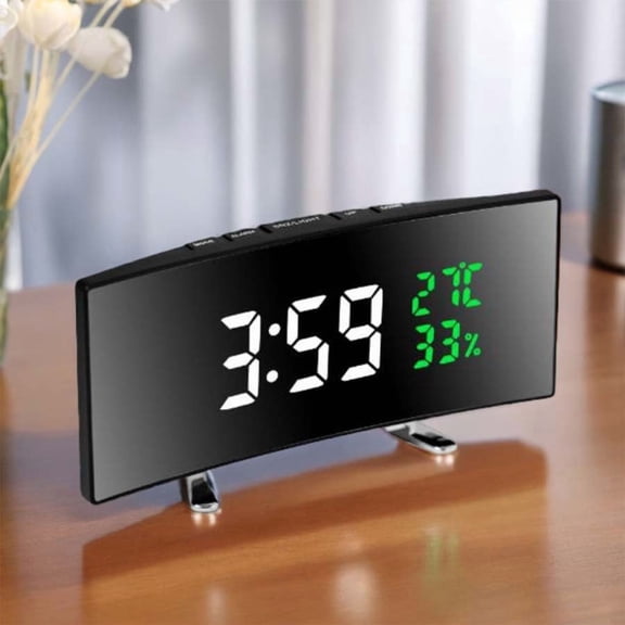 6.6Inch Multifunctional LED Timer, Curved Large Display Shows Time, Temperature & Humidity, USB or AAA Battery Powered (Batteries Not Included), Sleek Black Design