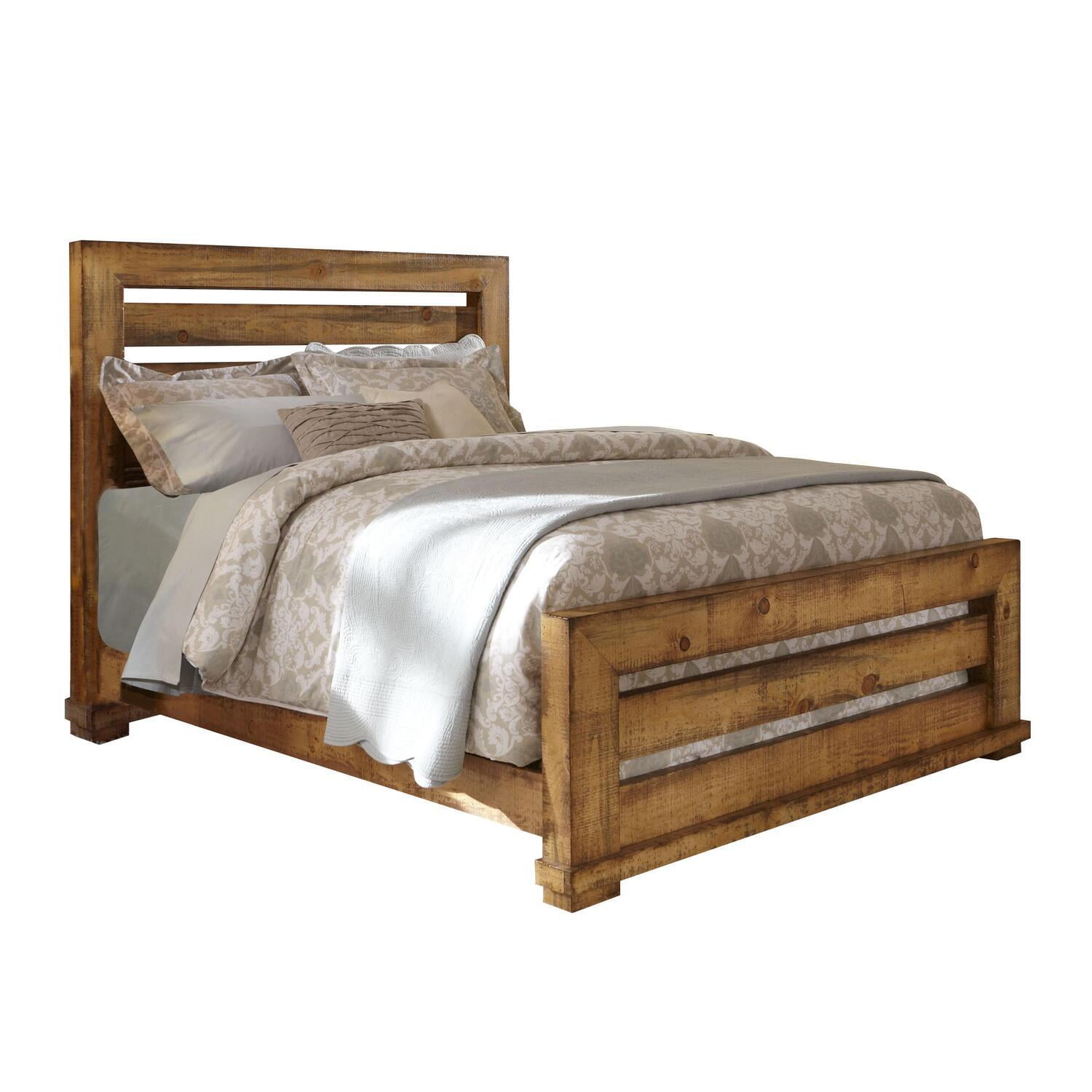 Rustic Farmhouse Queen Bed with Storage in Distressed Pine