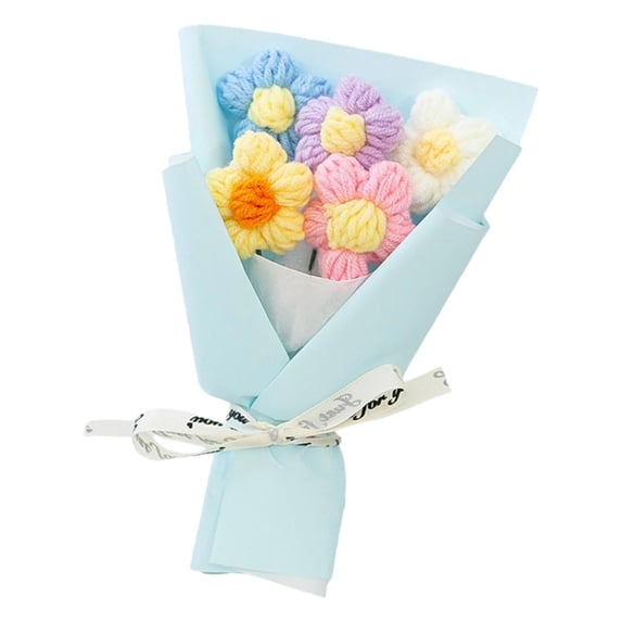 6.6'' Valentine'S Day Fake Flower,Valentine Crochet Flower Bouquet,Handmade Knitted Bouquet Artificial Flower,Romantic Gift for Girlfriend Mother's Day Valentine Wedding Birthday Anniversary(Blue)